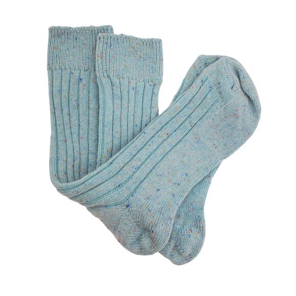 Soft Ribbed 82% Cashmere Ankle Socks Sz 9-11 Warm Cozy Garnet Hill Aqua Sprinkle - Picture 7 of 8